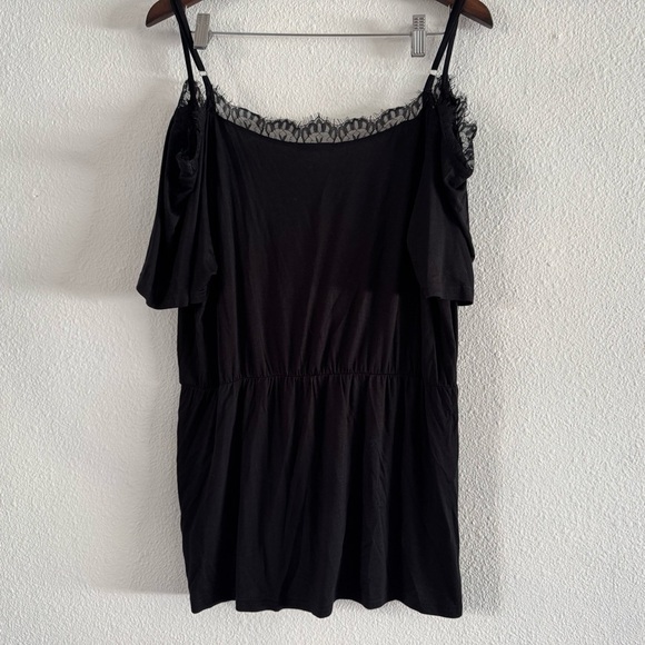 Eyelash Lace Wrap Top Cold Shoulder Spaghetti Sleeve XL Romantic Chic - Picture 7 of 12